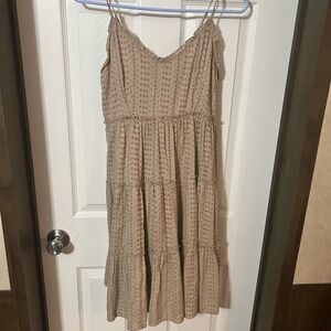 Tan Tiered Midi Sundress with Spaghetti Straps